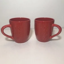 Royal Norfolk Set/2 Cable Knit Embossed Mugs W/Tags Red 16 Oz Dishwasher Safe