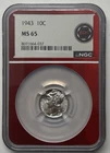 1943-P NGC MS 65 Mercury Silver Dime 10c EDC Plug Red Core