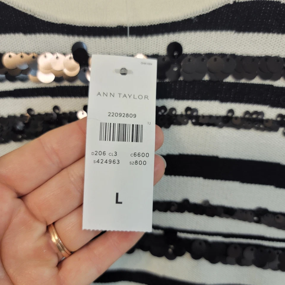 Ann Taylor Lentejuelas Cebra Jacquard Suéter Talla Grande Blanco y Negro Nuevo Con Etiquetas Carrera Foto 3 de 4