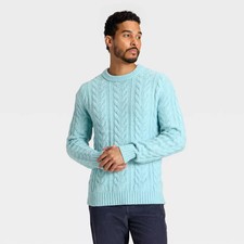 Men's Cable Crewneck Sweater - Goodfellow  Co Aqua Blue M