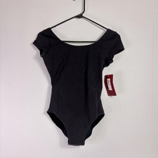 NWT Mirella Black Dance Leotard with Cap Sleeves Size Medium