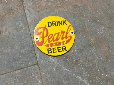 PORCELIAN PEARL BEER  ENAMEL SIGN SIZE 6X6 INCHES