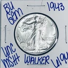 1943 BU UNCIRCULATED WALKING LIBERTY SILVER HALF DOLLAR AUTHENTIC U.S. MINT 6194