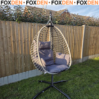 Outdoor Hanging Swing Chair w/ Cushion Foldable Basket & Metal Stand for Garden
