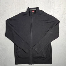 Saks Fifth Avenue Sweater Mens Large Black Wool Blend Full Zip Mock Neck Pockets