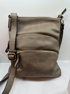 La Diva Brown/Taupe Vegan Leather Purse - Montreal Designer Brand - Multi Zipper