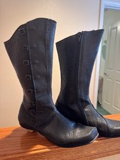 CYDWOQ Vintage Black Leather Boots 36 Pointy Square Toed