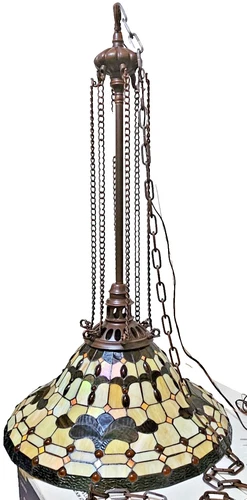 Tiffany-Style 23" Stained Glass Light Hampton Bay Regal Pendant -Nouveau Art VTG
