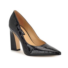 Women's Nine West Tamant High Tapered Block Heel Pumps Black Croco Patent
