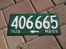 Massachusetts 1928 COD  license plate # 406 665