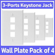 4 Pack Three Keystone Jack Wall Plate 1 Gang Plate 3 Port Hole Faceplate White