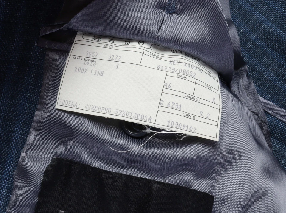 NUEVO CON ETIQUETAS ISAIA NAPOLI ABRIGO DEPORTIVO Blazer Azul Rayas Lino Puro Lujo Italia 46 Foto 3 de 4