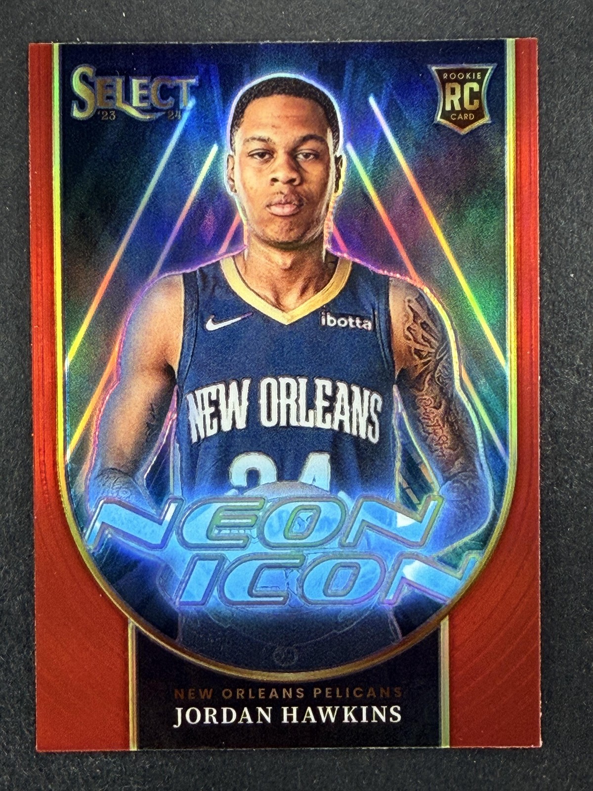 2023-24 Panini Select #25 Jordan Hawkins Neon Icon Red Prizm RC Rookie Pelicans