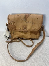 Vintage GITANO Atlas Map Print Weekend/Travel CrossBody Bag Sz 11x9