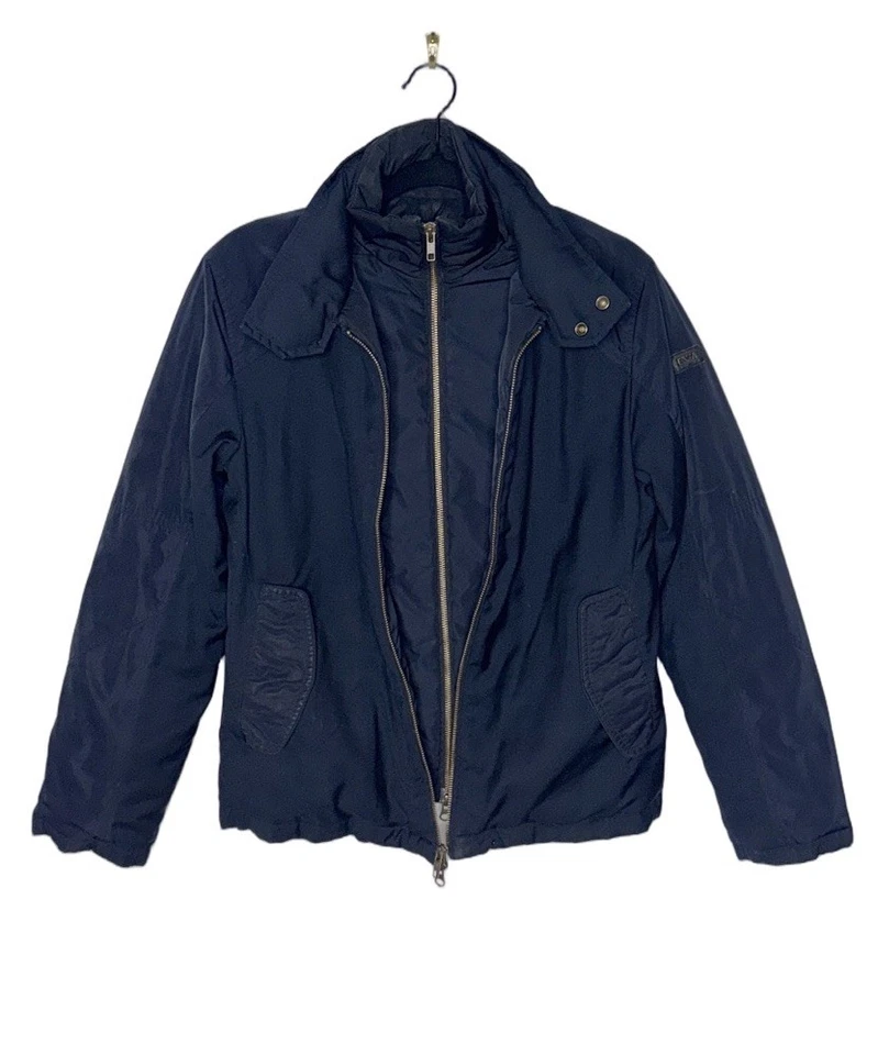 Chaqueta de plumón ajustada Emporio Armani Jeans para hombre talla pequeña azul marino cremallera completa Foto 2 de 4