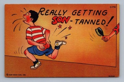 Vintage Humorous Postcard Really Getting Sontanned Spanking Comic 1930s