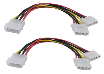 Molex 4 Pin Power Supply Y Splitter Cable - 2 Female to 1 Male (2 Pack)