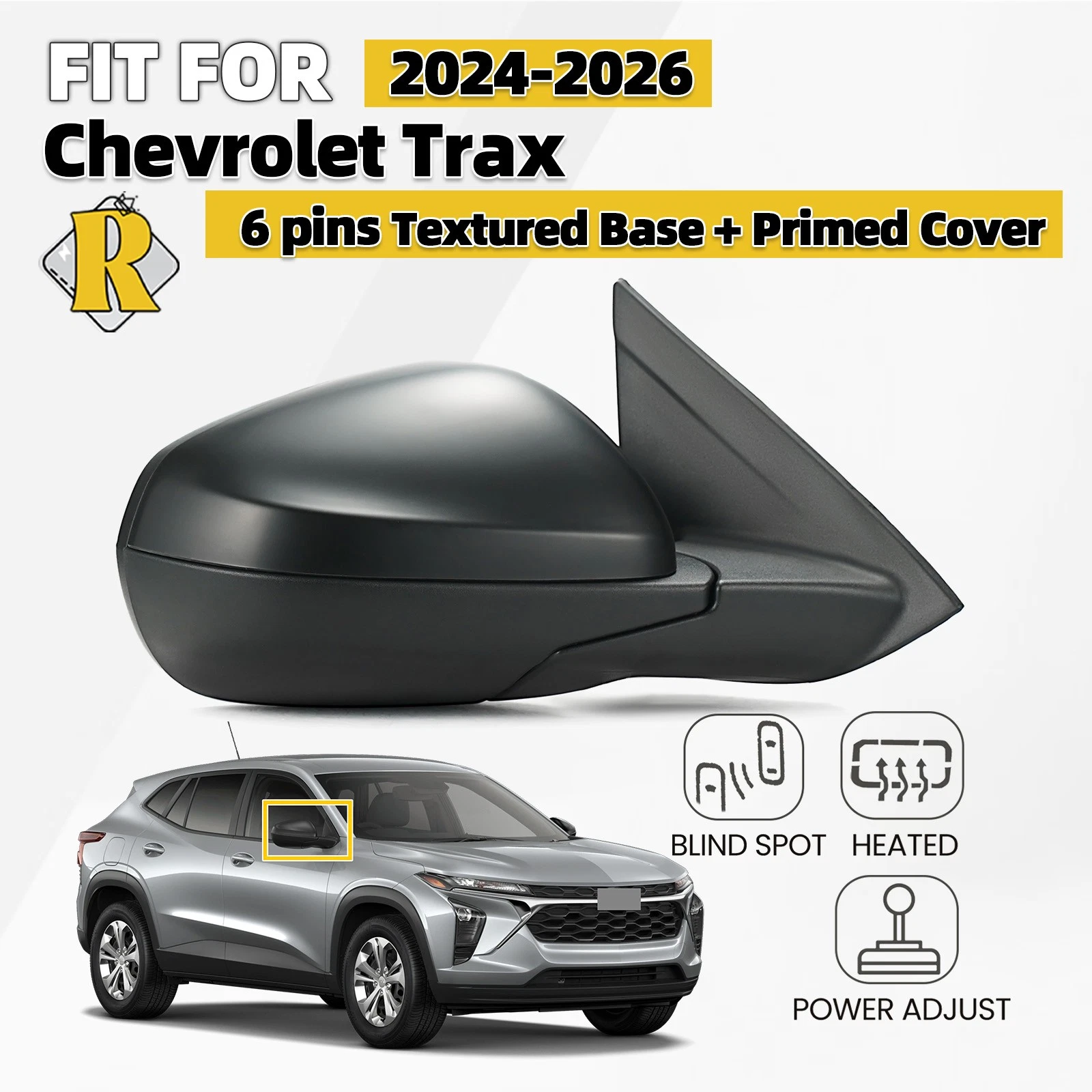 Side Mirror For 2024-2026 Chevy Trax W/Heated & Blind Spot Right Passenger 6 Pin