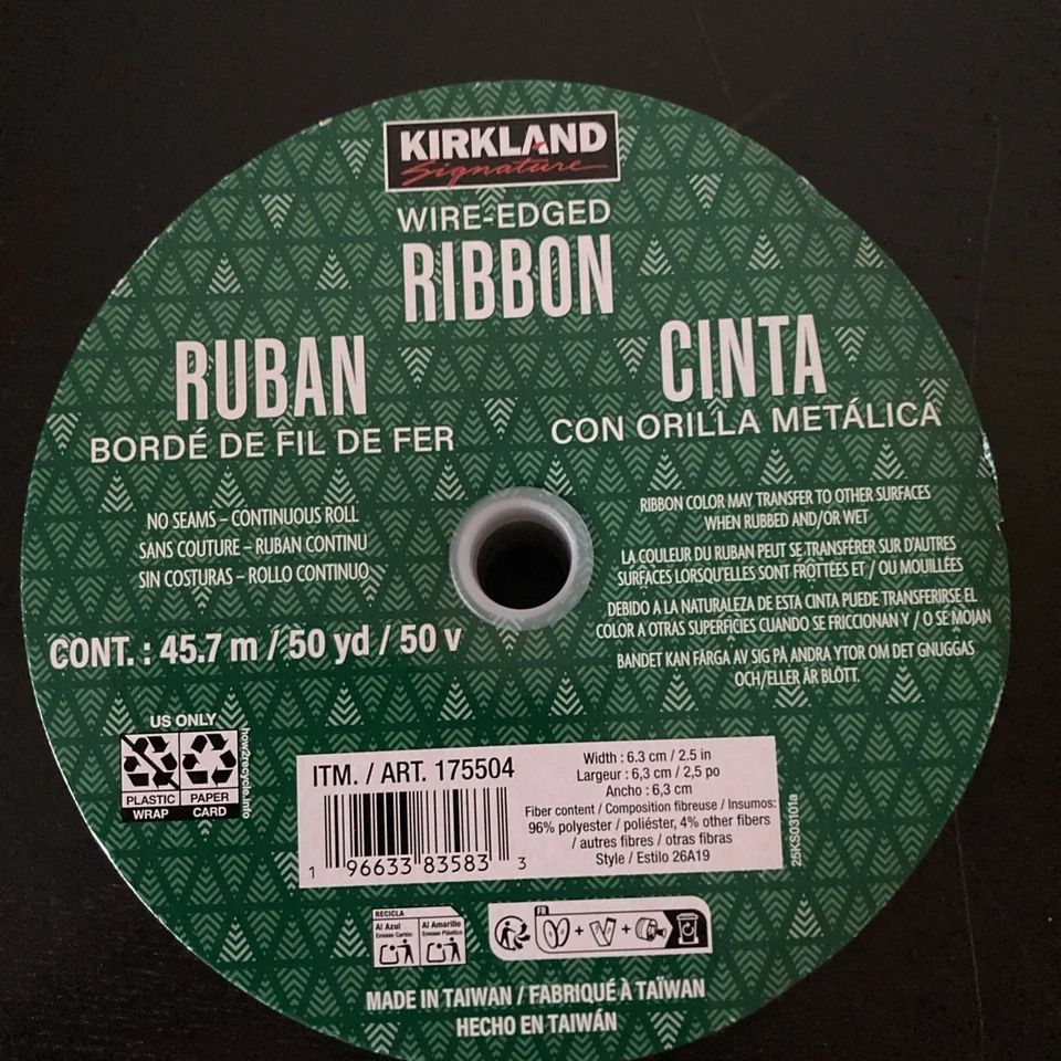 Kirkland Signature Wire Edged Christmas Ribbon 2.5”/ x 50 Yards/Poinsettia - Image 3 of 4