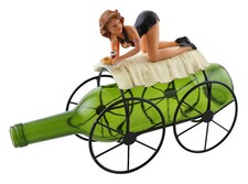 Sexy Girl in Little Black Dress Bending Over Wine Bottle Holder