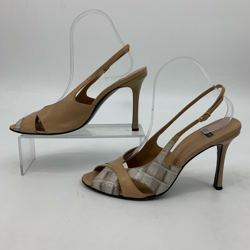 Casadei Peep Toe Heels Women's Size 10 Light Brown Slip On Adjustable Sling Back - Picture 4 of 11