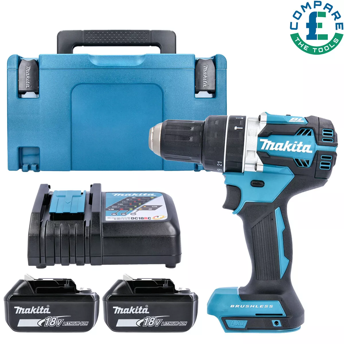 Makita DHP484 18V Combi Drill Body With 2 x 5Ah Batteries Charger