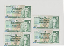 The Royal Bank Of Scotland 1 Note - Scottish Parliament 1999, x 5 off V.F.