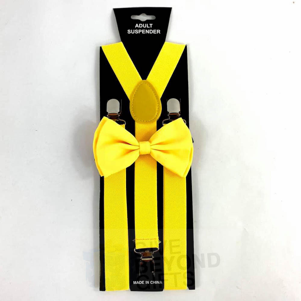 Suspender and Bow Tie Adults Men Yellow Formal Wear Adjustable