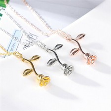 18K Gold Plated Rose Flower Pendant Necklace 3D Vintage Charm Gift for Women