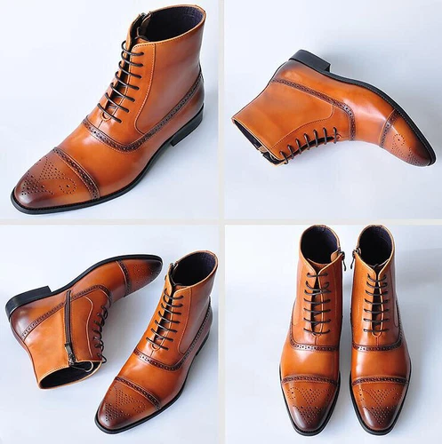 New Men Dress Formal Boots Chelsea Boots Boot Leather Wingtip High Top Shoes UK - Picture 18 of 25