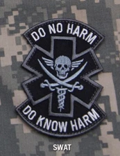 Milspec Monkey MSM Morale Patch - DO KNOW HARM - Pirate SWAT -White on Black NEW