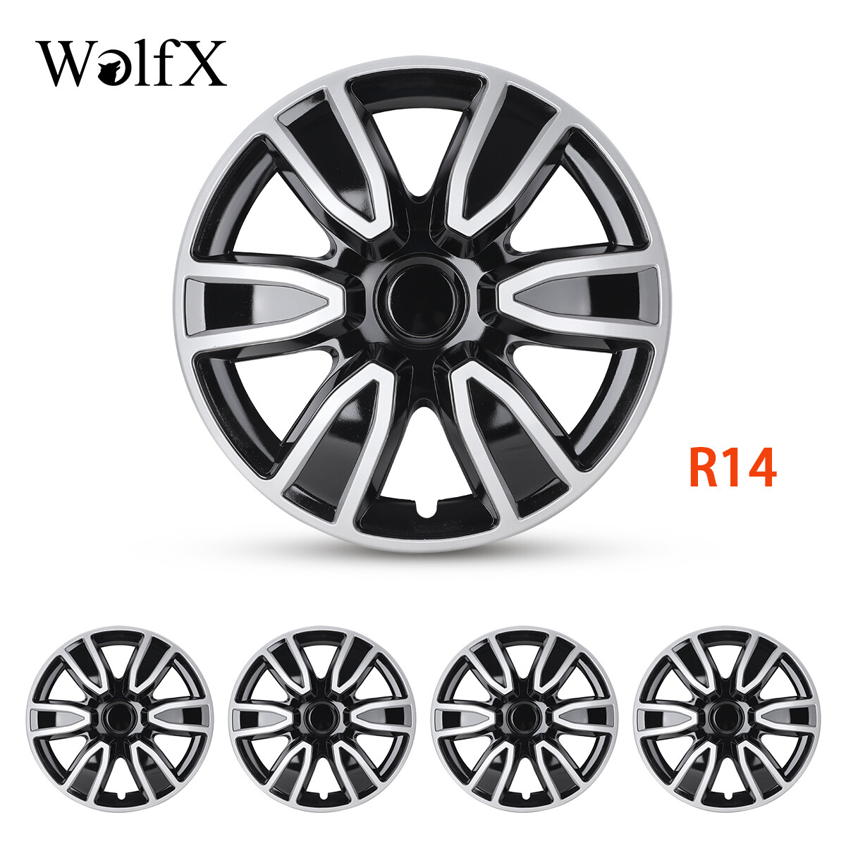 14-inch Silver Black Snap On Wheel Covers for R14 Steel Rims