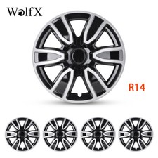 14 Sliverblack Wheel Covers Snap On Hub Cap Replacement For R14 Tire Steel Rim