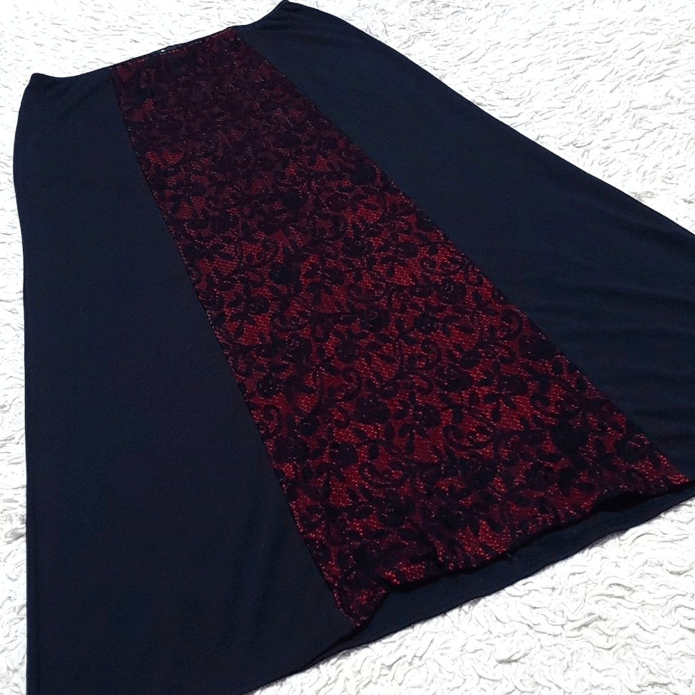 Morbid Threads Vintage Lace Panel Maxi Skirt Red … - image 2