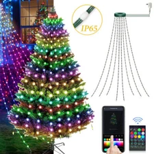 160LED Christmas Tree Waterfall Lights Fairy String Outdoor Waterproof Decor RGB