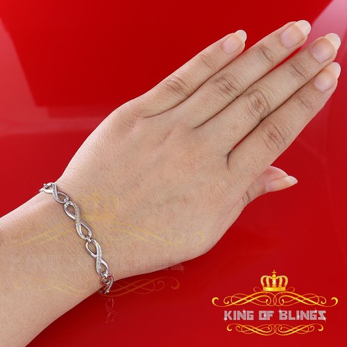 Pulsera infinita blanca plata 925 de 0,15 quilates con diamantes reales talla 7 pulgadas - Imagen 4 de 9