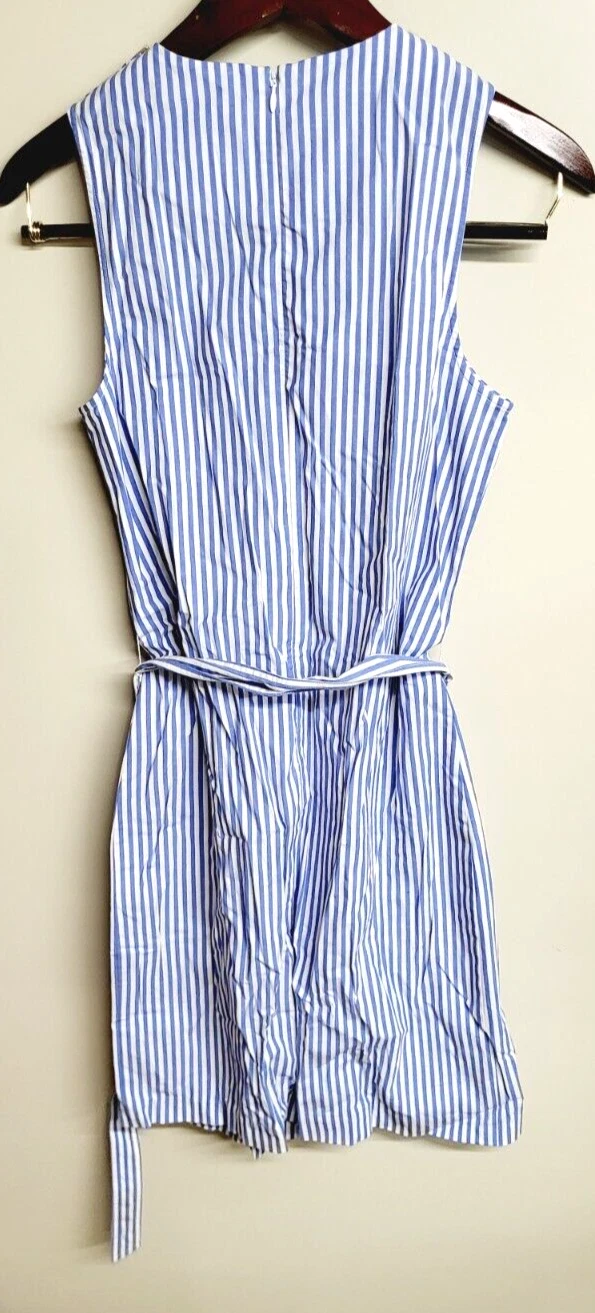 Abito smanicato donna Michael Kors bianco e blu spilla righe con cintura taglia 2!!