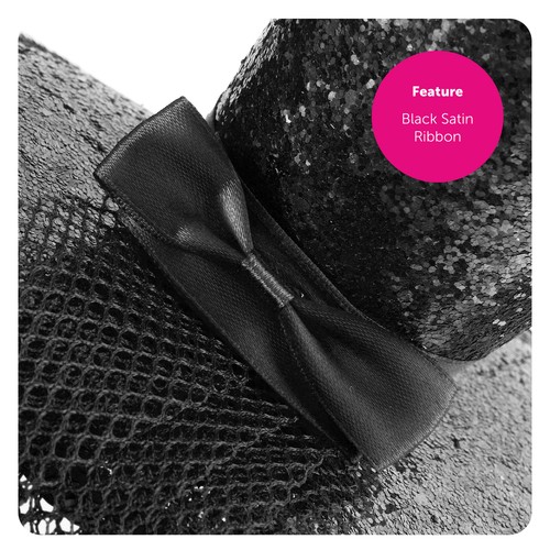 MINI CAPPELLO TOP NERO GLITTER FASCIA VELO DONNA BURLESQUE ABITO DA FESTA - Foto 3 di 7
