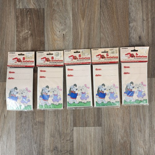 Inviti festa cuccioli libbra 1986 vintage con buste nuovo sigillato set di 5 confezioni - Foto 4 di 5