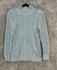 Talbots Sweater Womens Large Gray Cable Knit Angora Rabbit Hair Blend Pullover