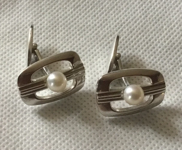 Vintage Pearl Mikimoto Silver Men’s Cufflinks Fine - Image 2 of 4