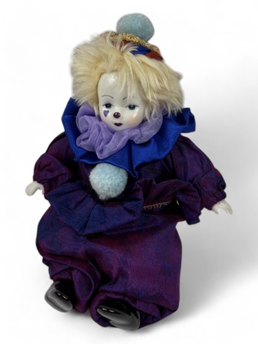Porzellan Clown Puppe in lila Kostüm, 17 cm, nostalgisch, Sammler & Dekoration - Bild 3 von 4