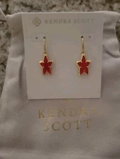Kendra Scott Small Ada Star Drop Earrings Gold Cranberry Illusion NWT $65 Pouch!