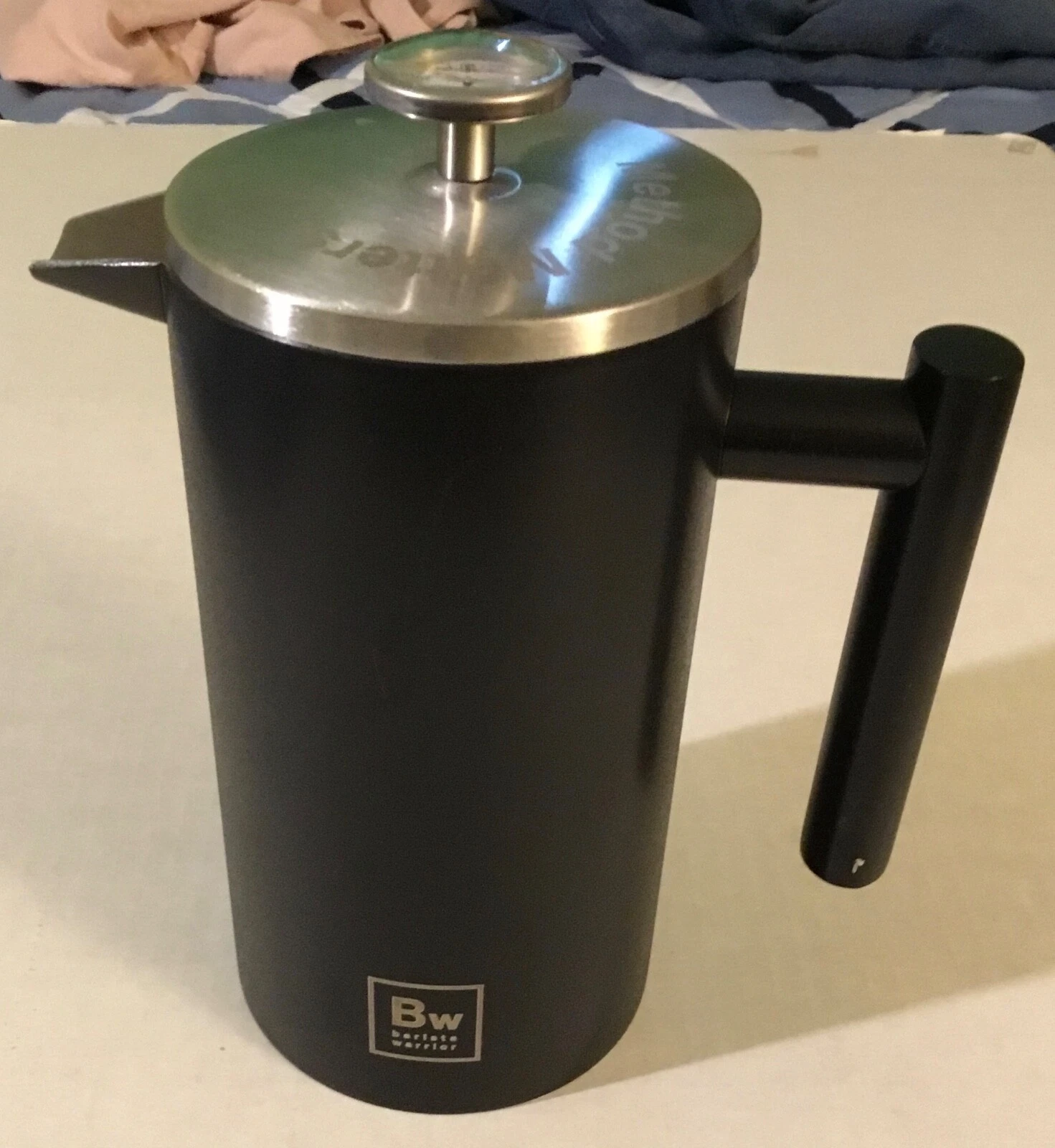 BARISTA WARRIOR 1 LITER STAINLESS FRENCH PRESS W/BUILT-IN THERMOMETER FREE SHIP