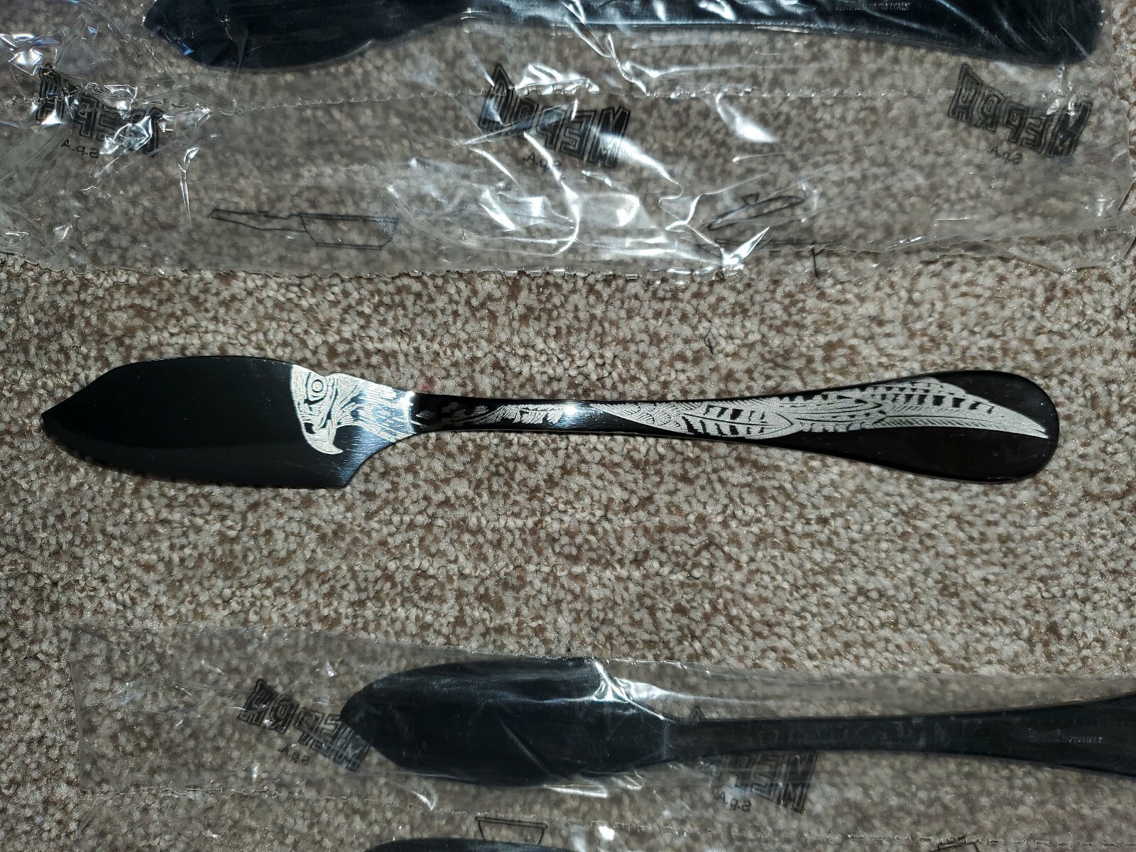 Mepra Caccia Oro Nero Table Fish Knife, Black, Set of 3