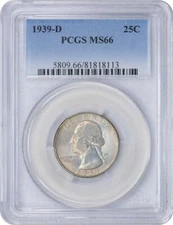 1939-D Washington Silver Quarter MS66 PCGS