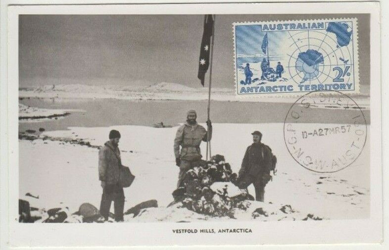 Stamp Low price Antarctic AAT 2 - blue on firs map High material Vestfold postcard Hills