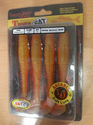 NEU 4x Angel Köder Lucky John Tioga FAT ORANGE 11cm Gummiköder 4,5'' Bait Fisch