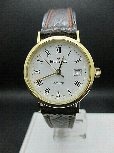 OROLOGIO DONNA BULOVA CON DATARIO CASSA ORO 18KT MASSICCIO CINTURINO PELLE  | eBay