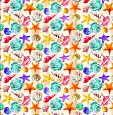 3 Wishes - Shining Sea - Seashells By The Seashore - Sand, Fabric by the Yard
